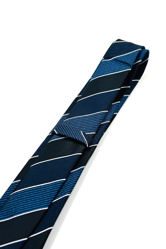 Blue, black & white striped slim 6cm tie