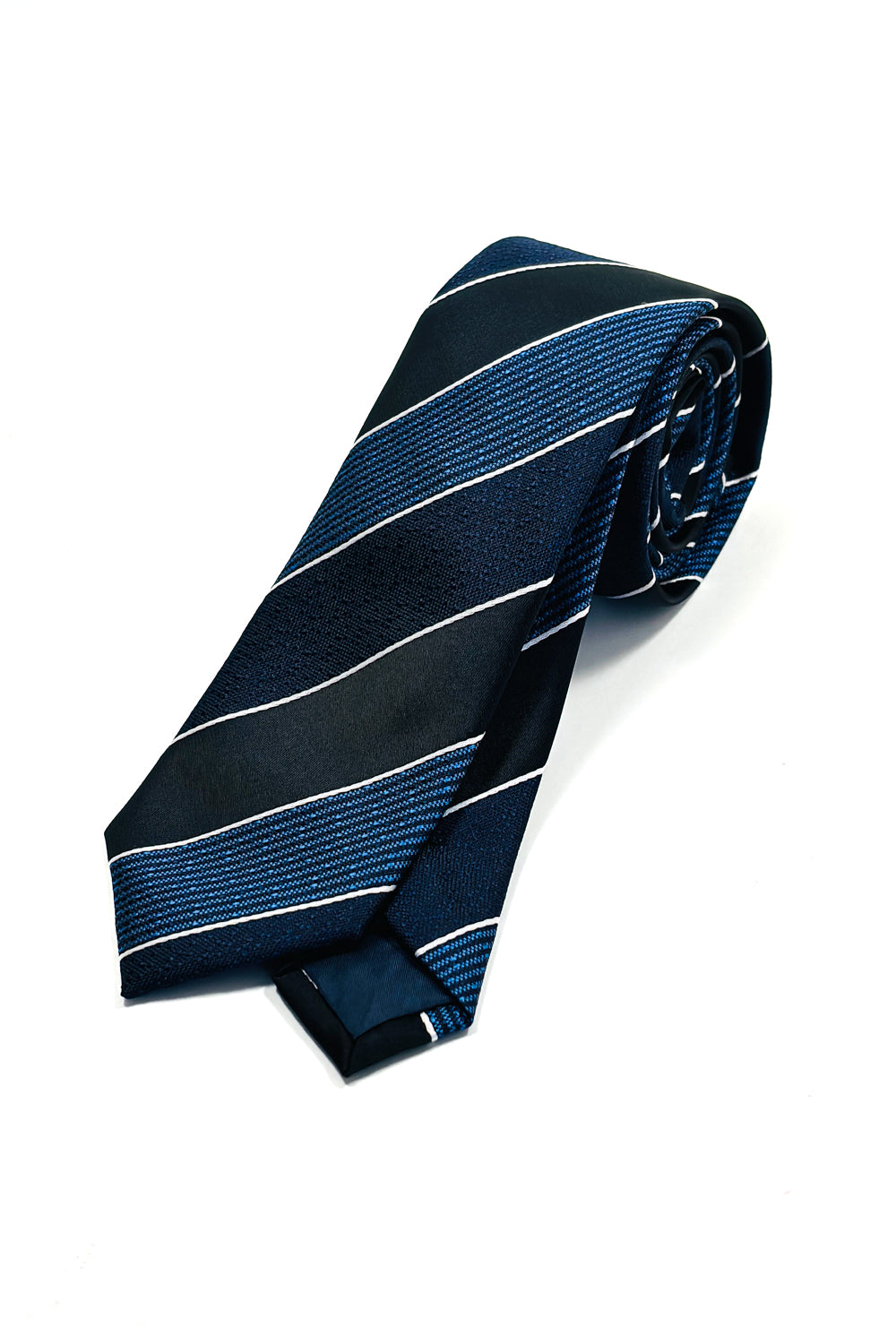 Blue, black & white striped slim 6cm tie