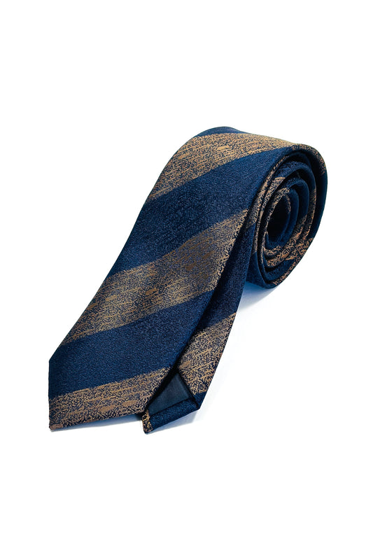 Brown & blue striped slim 6cm tie.