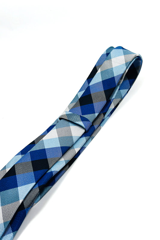 Blue, white & black check slim 6cm tie.