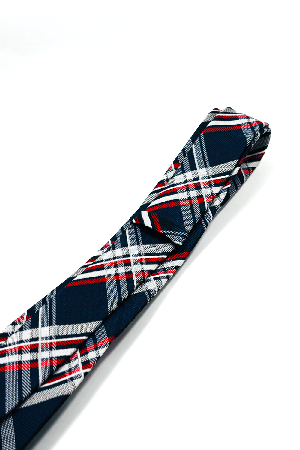 Blue, red & white plaid slim 6cm tie.