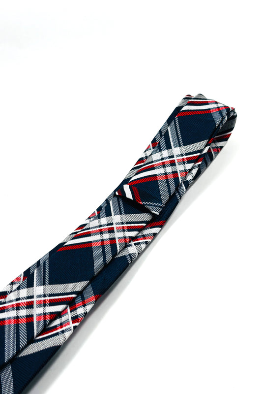 Blue, red & white plaid slim 6cm tie.