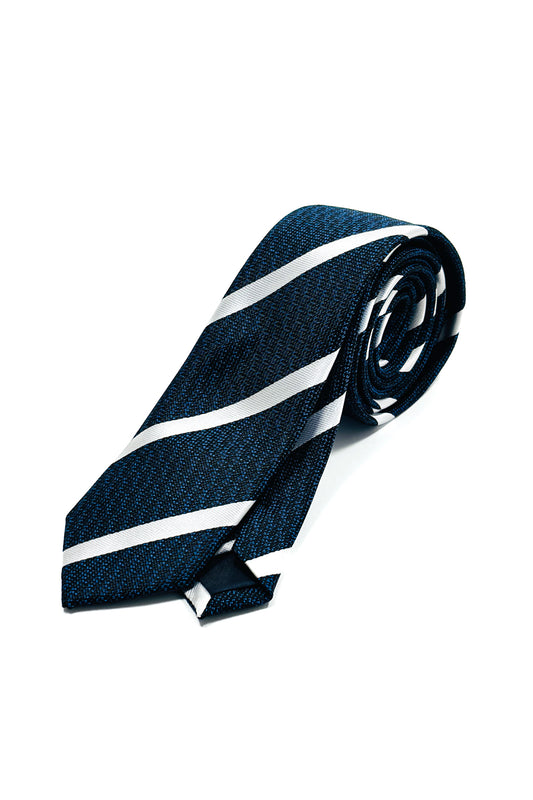 Blue & white striped slim 6cm tie.