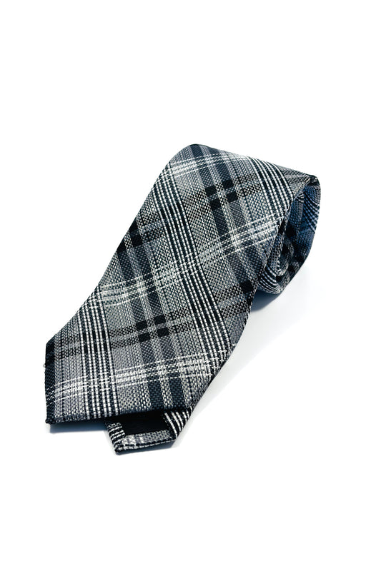 Silver & black Plaid 8cm tie.