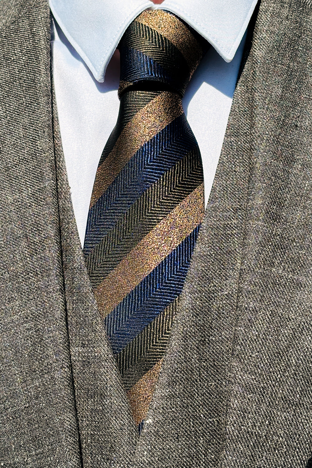 Blue, gold & green striped 8cm tie