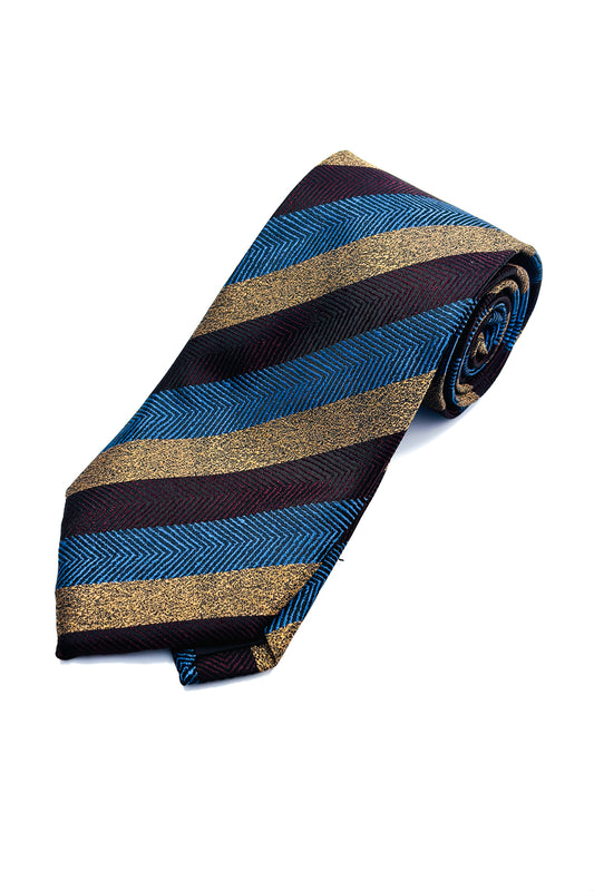 Blue, maroon & gold striped 8cm tie.