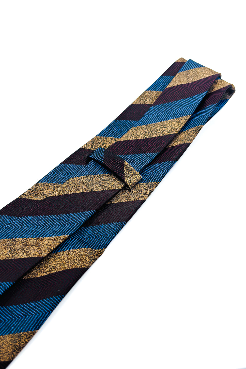 Blue, maroon & gold striped 8cm tie.