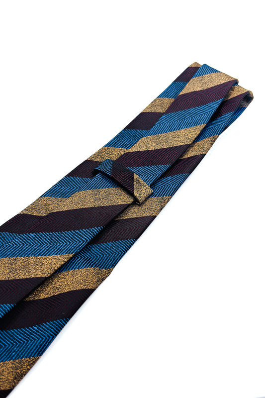 Blue, maroon & gold striped 8cm tie.