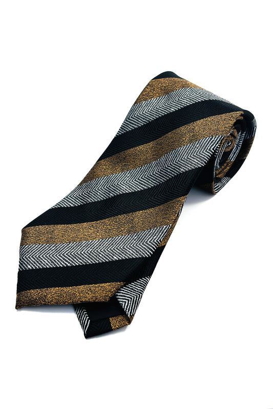 Black, gold & grey striped 8cm tie