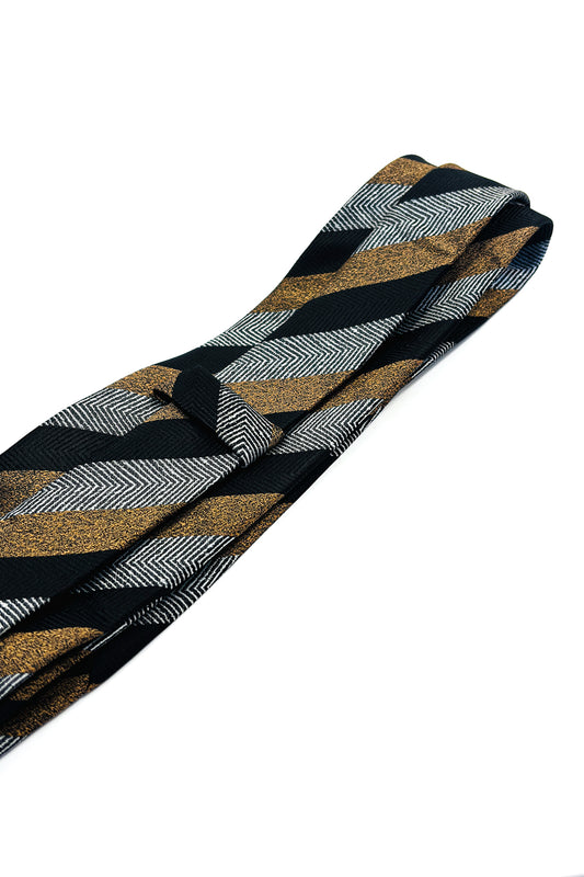 Black, gold & grey striped 8cm tie