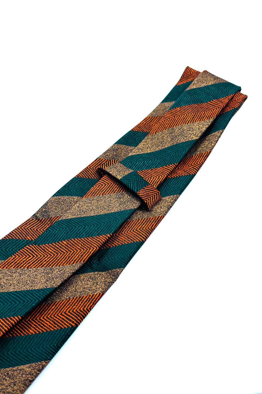 Brown, green & orange striped 8cm tie.