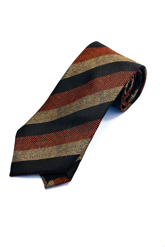 Brown, black & orange striped 8cm tie.