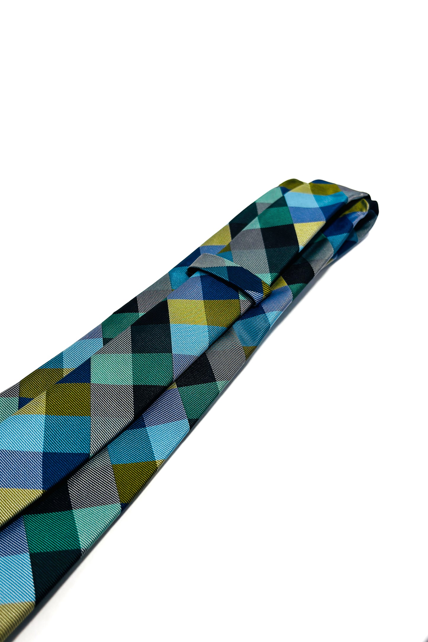 Blue, green, gold & grey check 8cm tie.