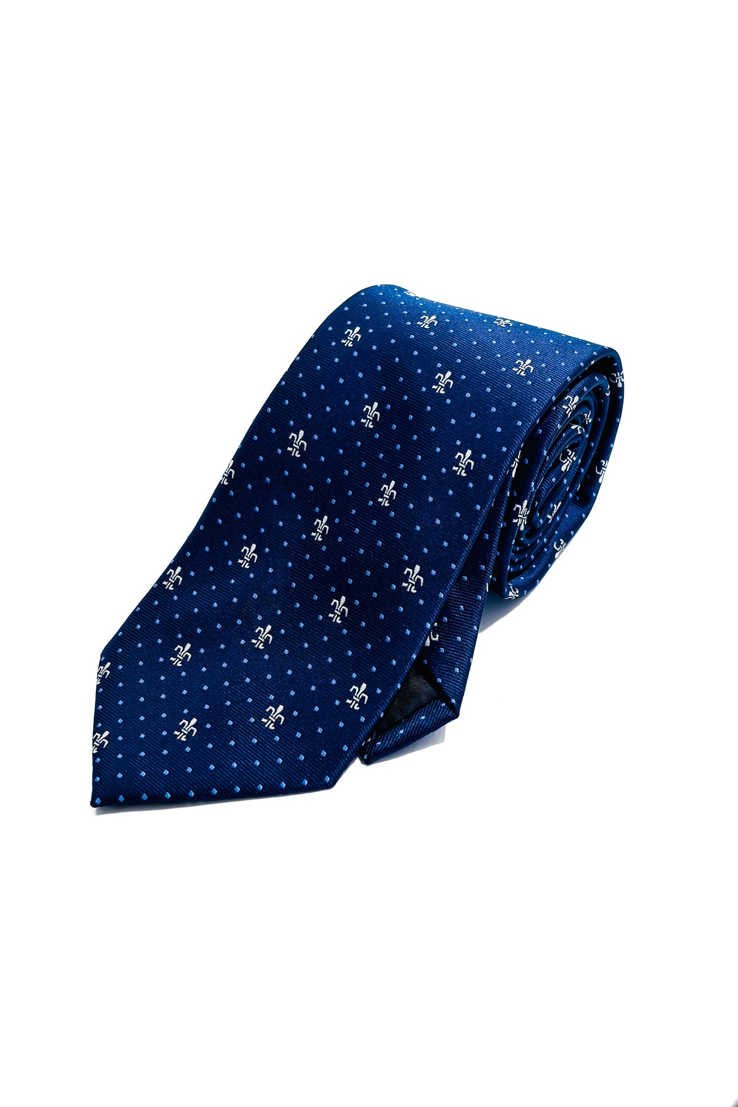 Navy blue polka dot & patterned 8cm tie.