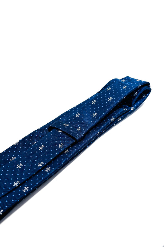 Navy blue polka dot & patterned 8cm tie.